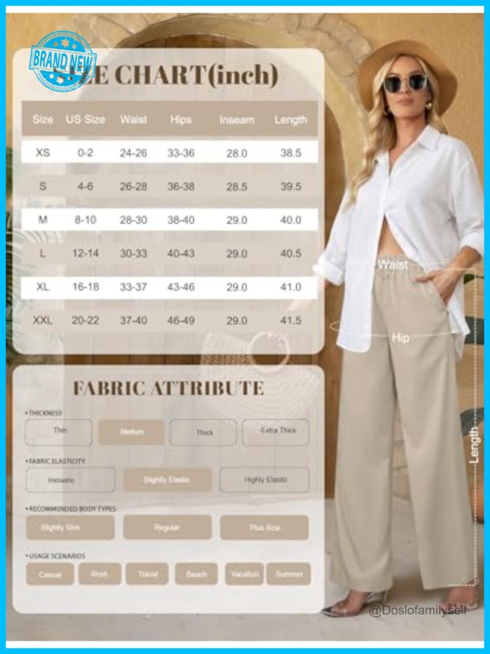 High Waisted Linen Wide Leg Palazzo Pants with Pockets - Picture 6 of 7